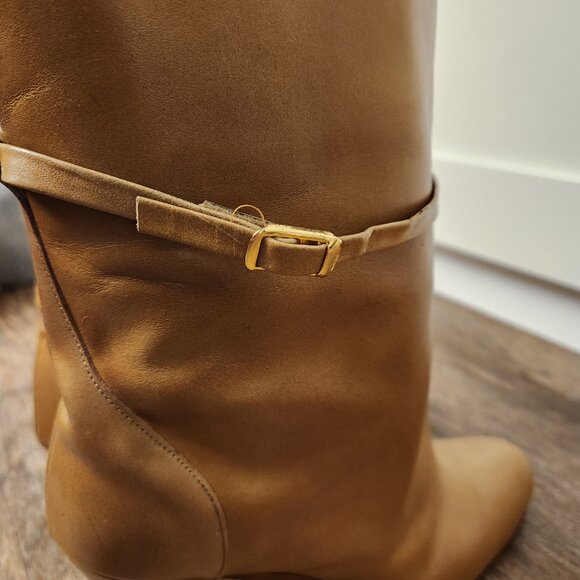 Vintage Tan Leather Mid-Calf Slouchy Heeled Boots 7.5M - Picture 9 of 9